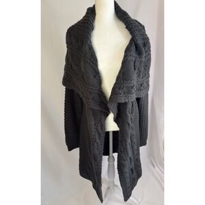 POL Cable Knit Cardigan Chunky Cotton Oversized Slouchy Cozy Lakenlook Pockets L